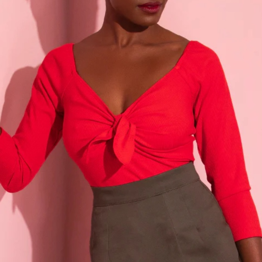 Vixen by Micheline Pitt Tie Me Up Top in tomato red (xs)